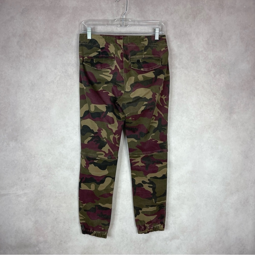 Pam & Gela Burgundy Camo Cargo Elastic Hem Cropped Pants Women's Size 26 - Picture 8 of 10